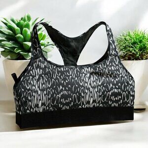 NEW Victoria Sport Black & White Leopard Print Racerback Comford Sports Bra L